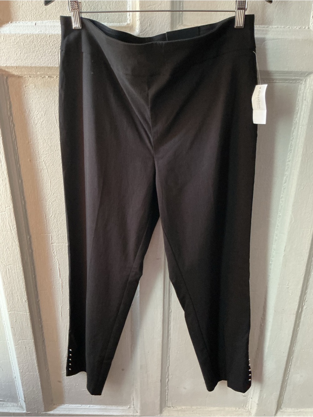 dressbarn Roz & Ali Black Ankle-Length Pull-On Pants with Stud Hem